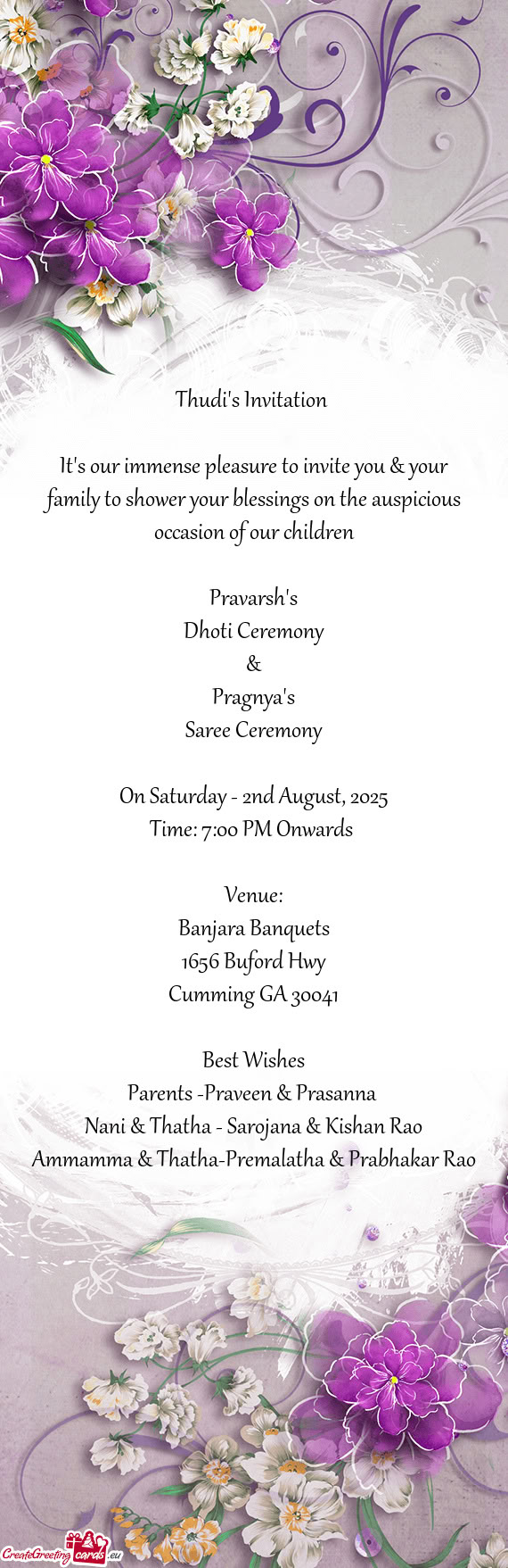 It's our immense pleasure to invite you & your family to shower your blessings on the auspicious occ