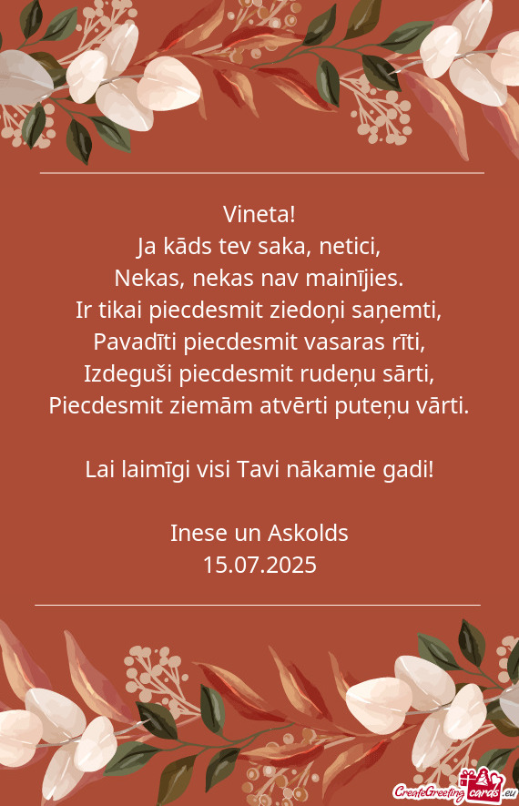 Izdeguši piecdesmit rudeņu sārti