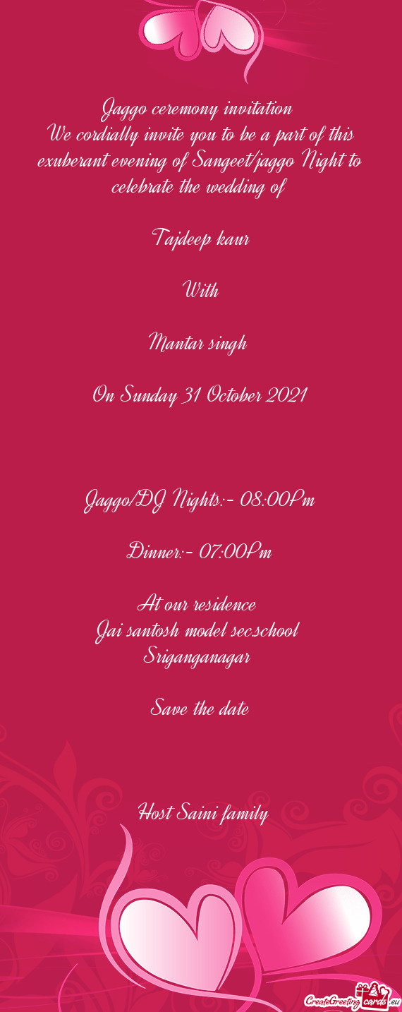 Jaggo ceremony invitation
