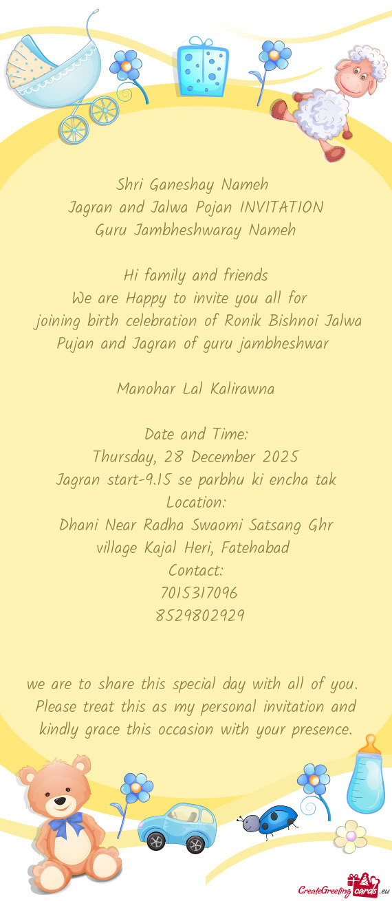 Jagran and Jalwa Pojan INVITATION