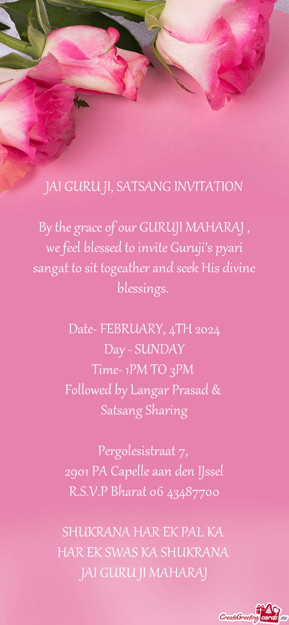 JAI GURU JI, SATSANG INVITATION