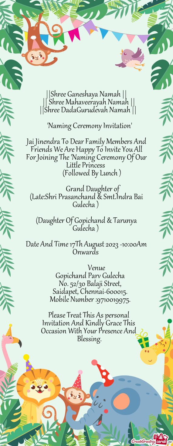 Jai Jinendra To Dear Family Members And Friends We Are Happy To Invite You All For Joining The "Nami