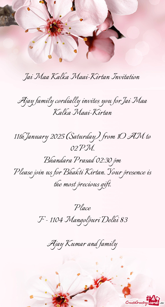 Jai Maa Kalka Maai-Kirtan Invitation