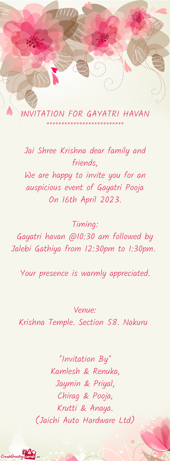 Jai Shree Krishna dear family and friends