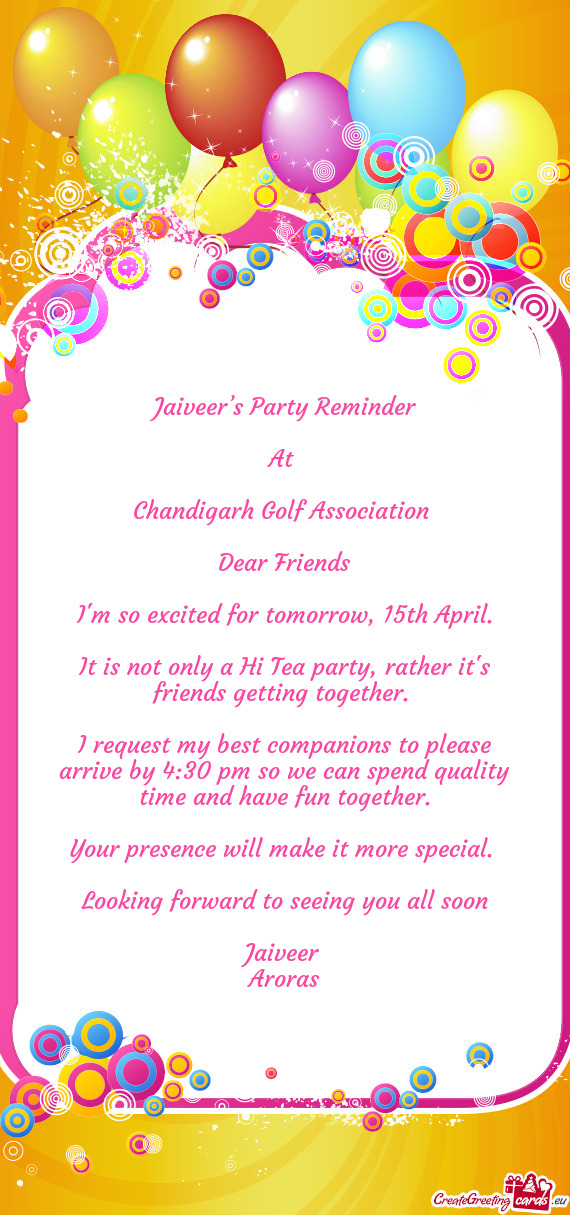 Jaiveer’s Party Reminder