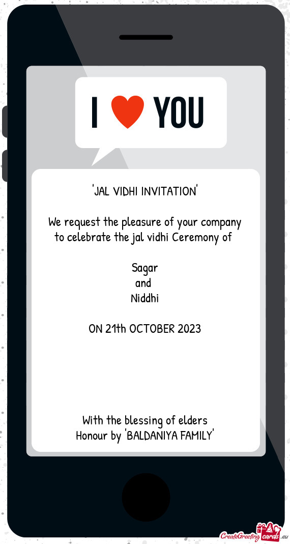 "JAL VIDHI INVITATION" We request the pleasure of your company to celebrate the jal vidhi Ceremon