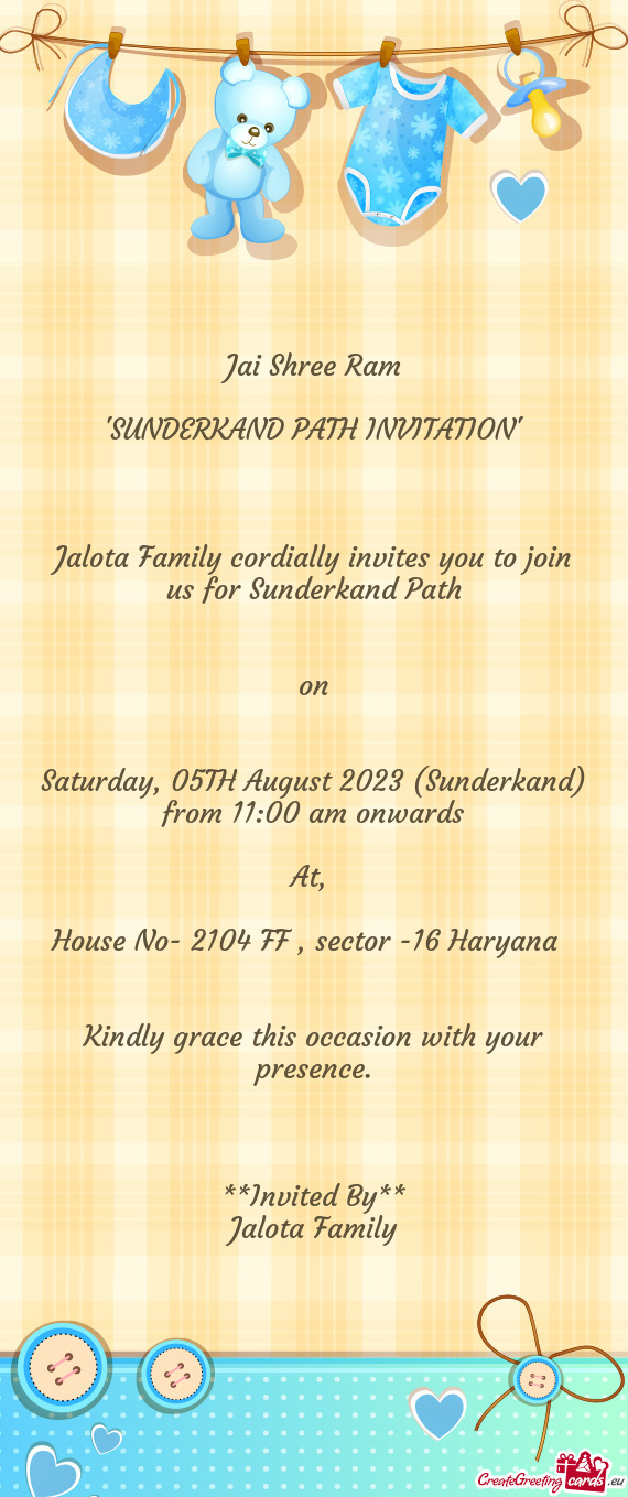 Jalota Family cordially invites you to join us for Sunderkand Path