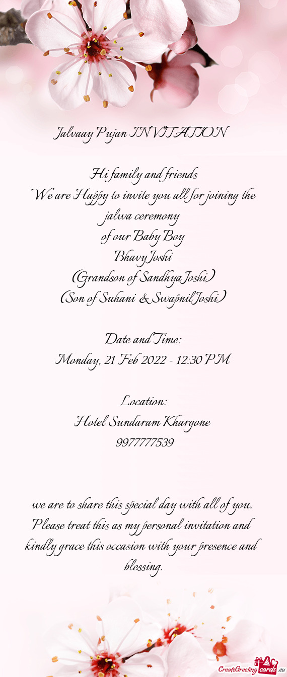 Jalvaay Pujan INVITATION