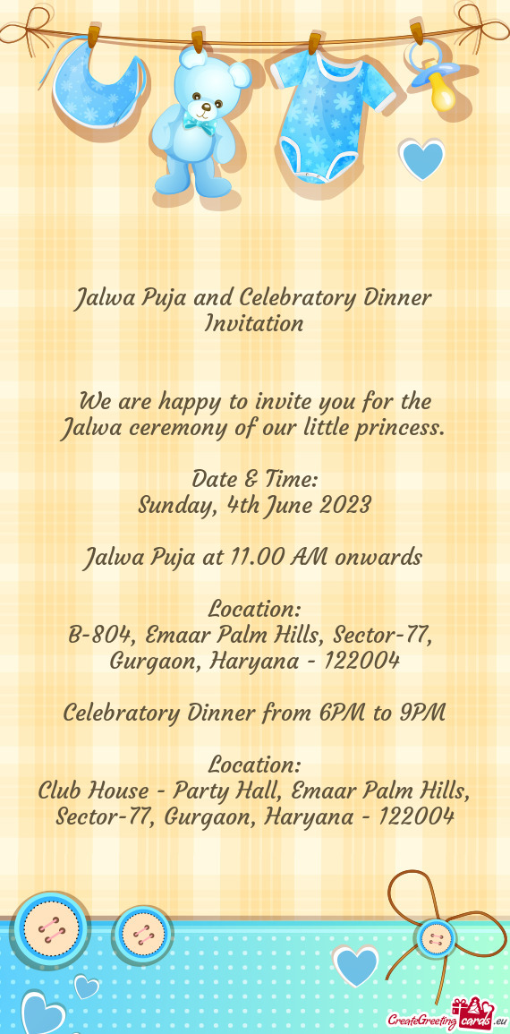 Jalwa Puja and Celebratory Dinner Invitation