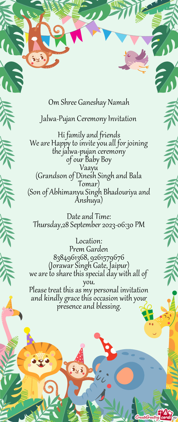Jalwa-Pujan Ceremony Invitation