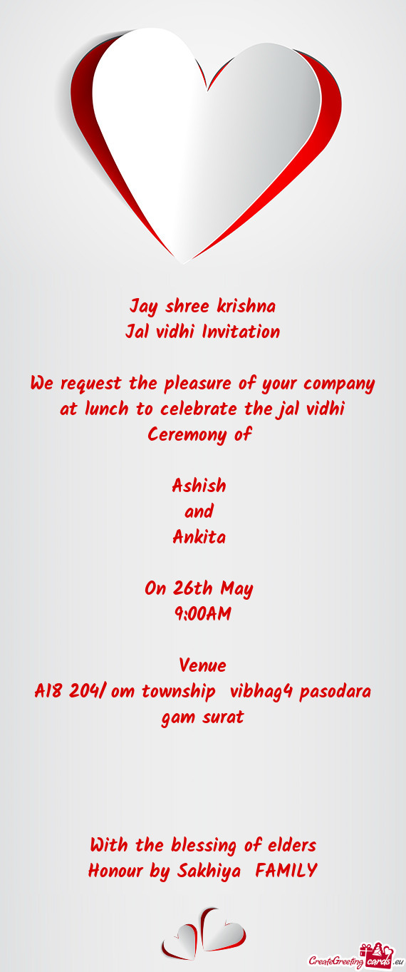 Jay shree krishna  Jal vidhi Invitation    We request the