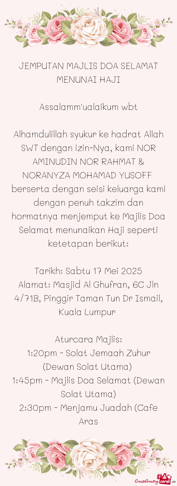 JEMPUTAN MAJLIS DOA SELAMAT MENUNAI HAJI