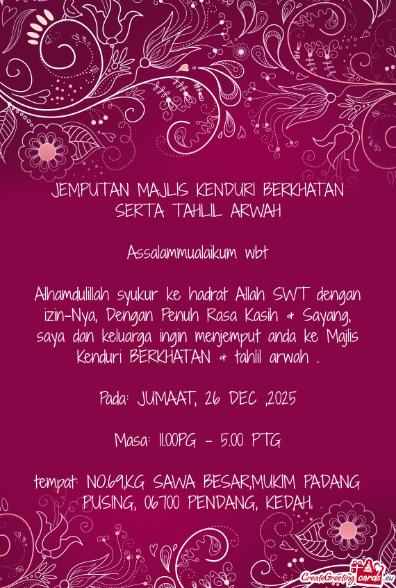 JEMPUTAN MAJLIS KENDURI BERKHATAN SERTA TAHLIL ARWAH