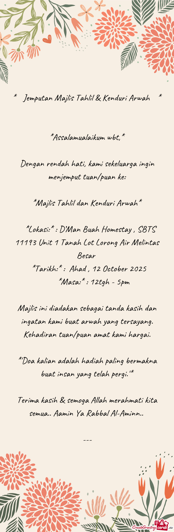 🌙 Jemputan Majlis Tahlil & Kenduri Arwah 🌙