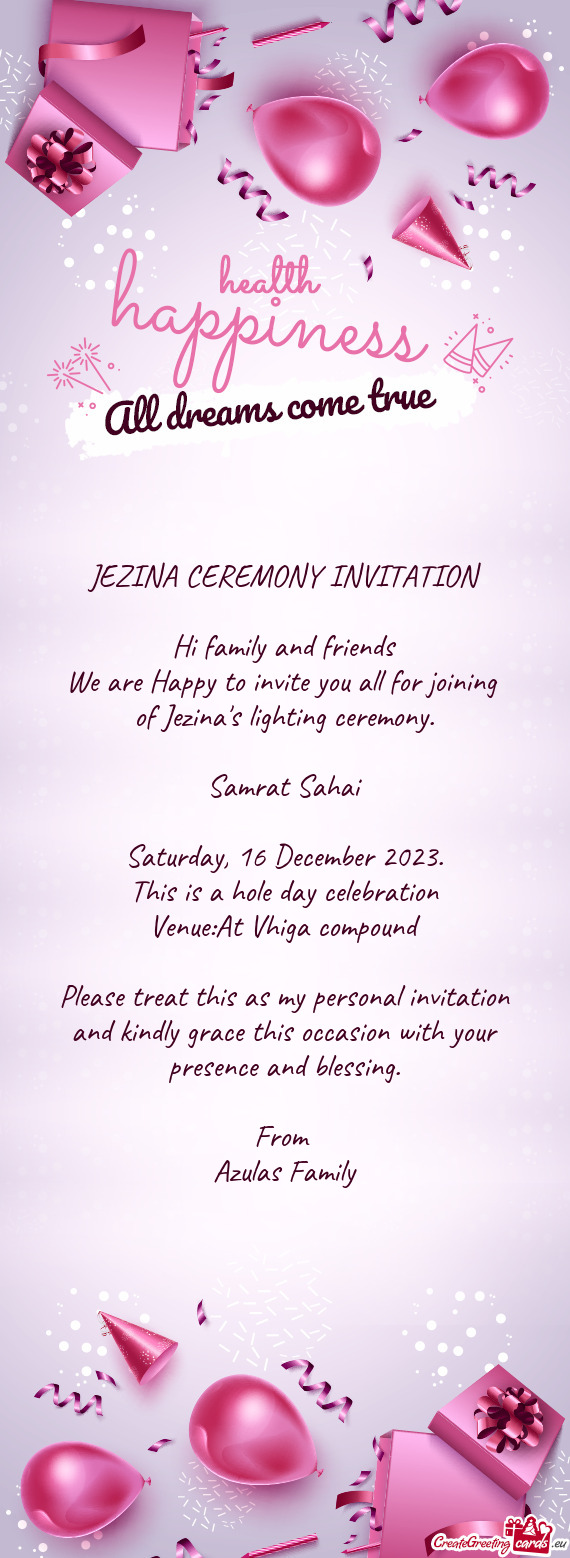 JEZINA CEREMONY INVITATION