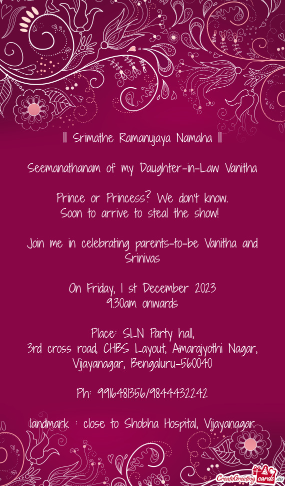 Join me in celebrating parents-to-be Vanitha and Srinivas