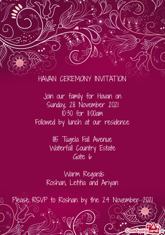 Join our family for Havan on