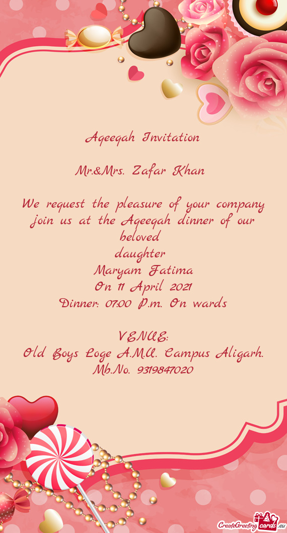 Join us at the Aqeeqah dinner of our beloved