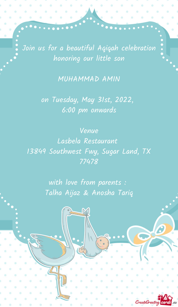 Join us for a beautiful Aqiqah celebration honoring our little son