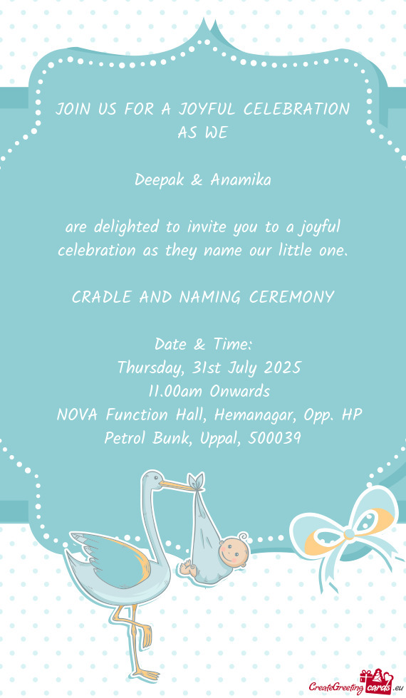 JOIN US FOR A JOYFUL CELEBRATION AS WE