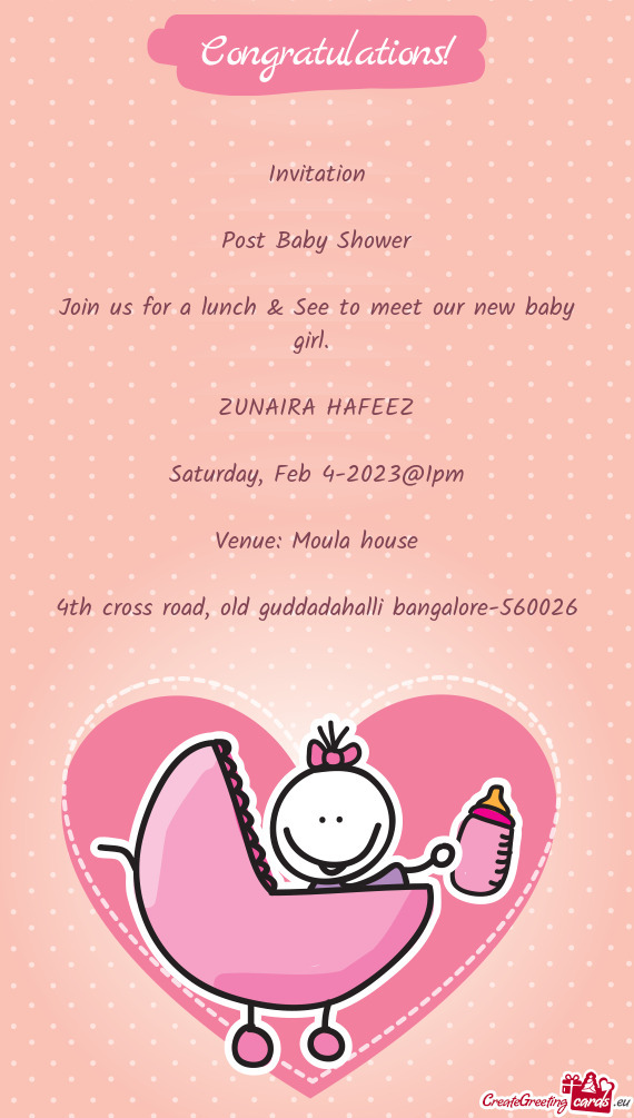 Join us for a lunch & See to meet our new baby girl
