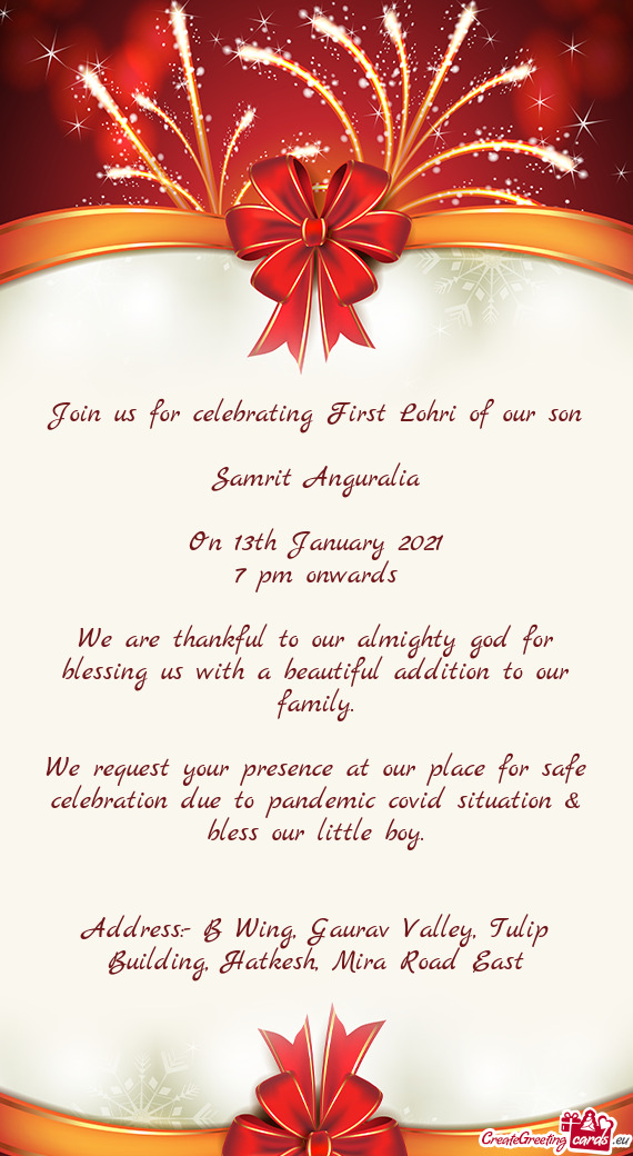 Join us for celebrating First Lohri of our son