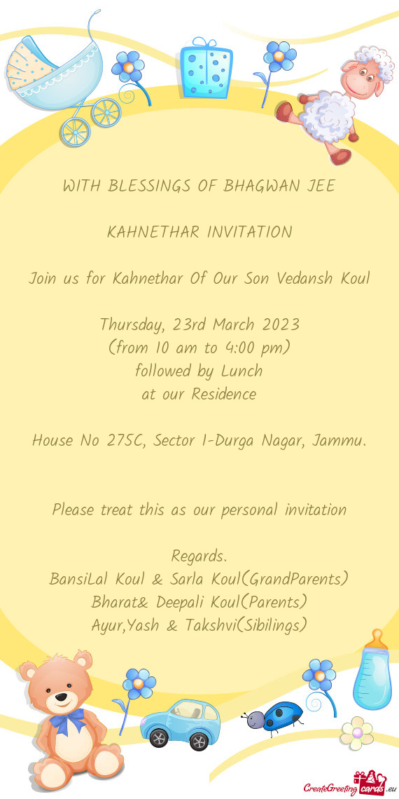 Join us for Kahnethar Of Our Son Vedansh Koul