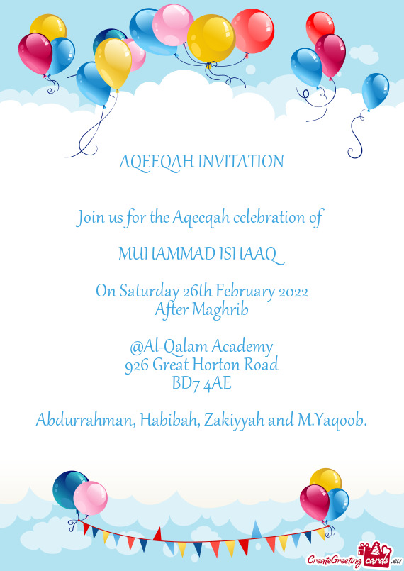 Join us for the Aqeeqah celebration of