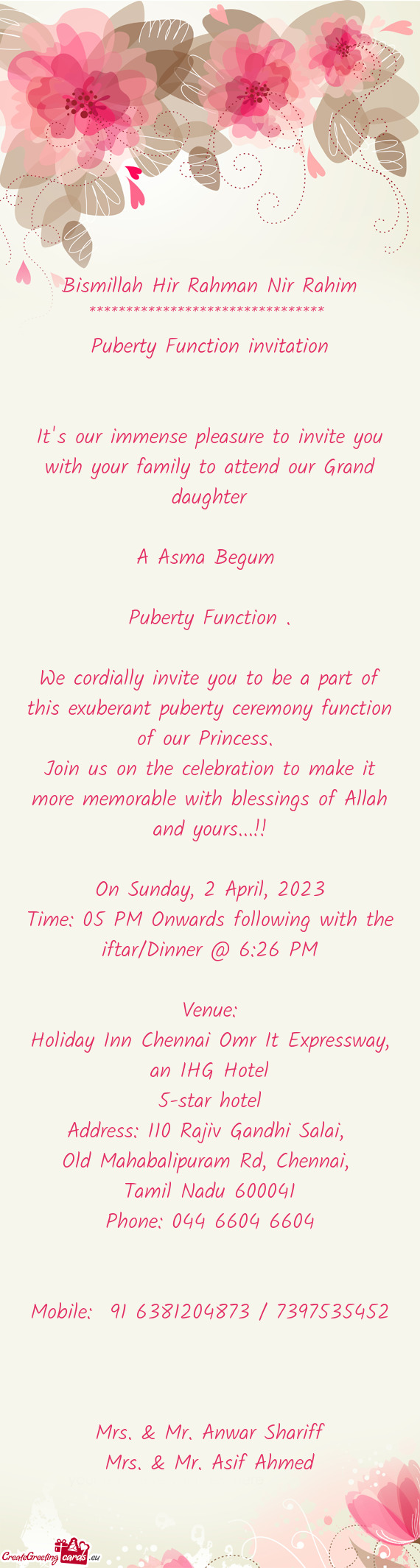 Join us on the celebration to make it more memorable with blessings of Allah and yours