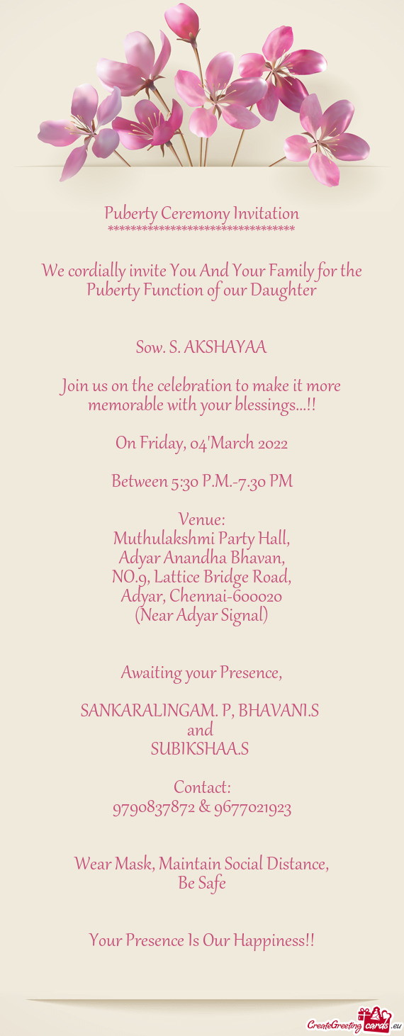 Join us on the celebration to make it more memorable with your blessings