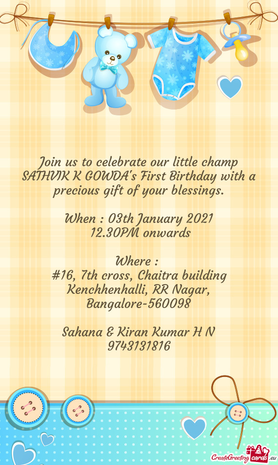 Join us to celebrate our little champ SATHVIK K GOWDA