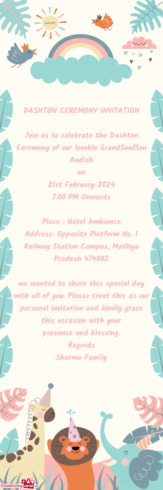 Join us to celebrate the Dashton Ceremony of our lovable GrandSon/Son Aadish