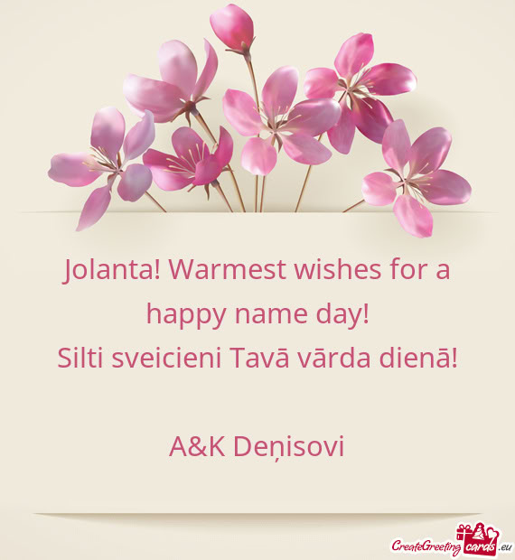 Jolanta Warmest Wishes For A Happy Name Day Free Cards