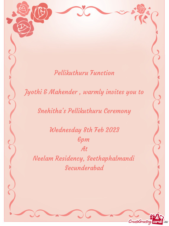 Jyothi & Mahender , warmly invites you to