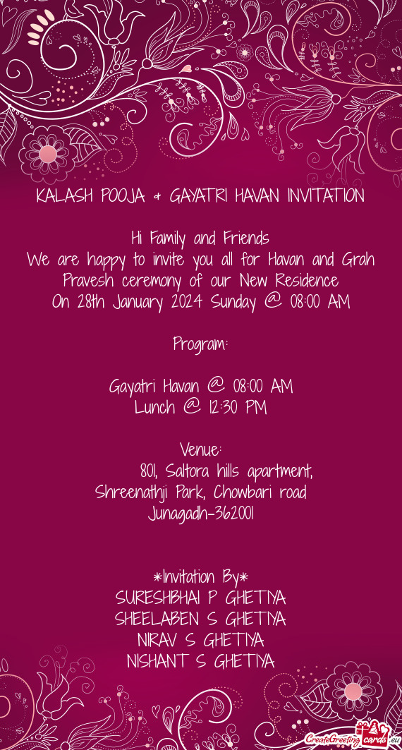 KALASH POOJA & GAYATRI HAVAN INVITATION