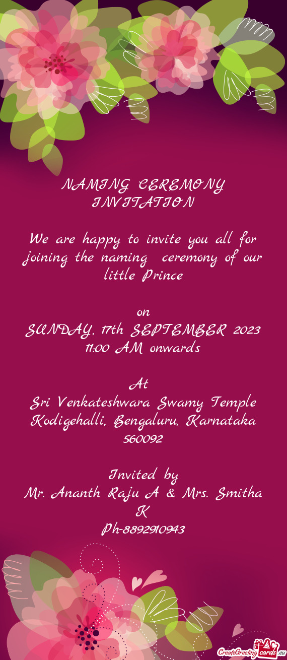 Karnataka 560092 Invited by Mr