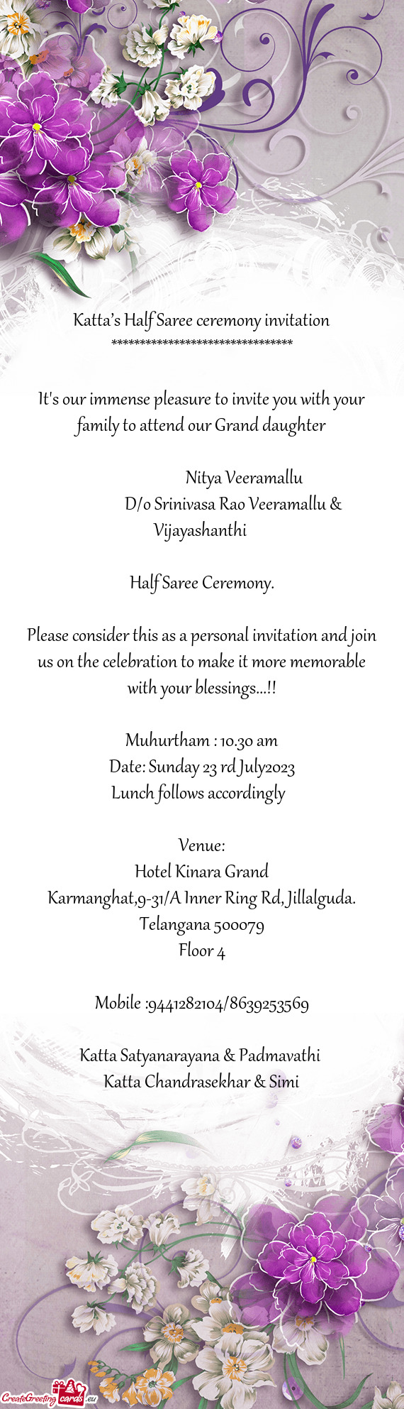 Katta’s Half Saree ceremony invitation