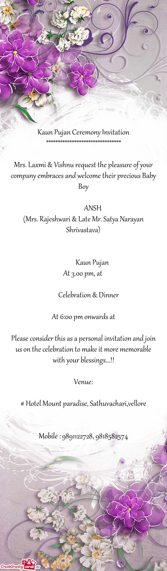 Kaun Pujan Ceremony Invitation