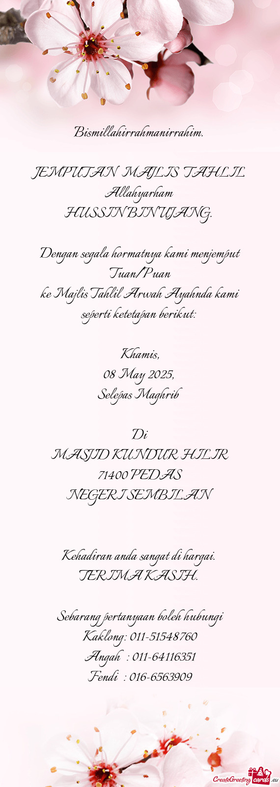 Ke Majlis Tahlil Arwah Ayahnda kami