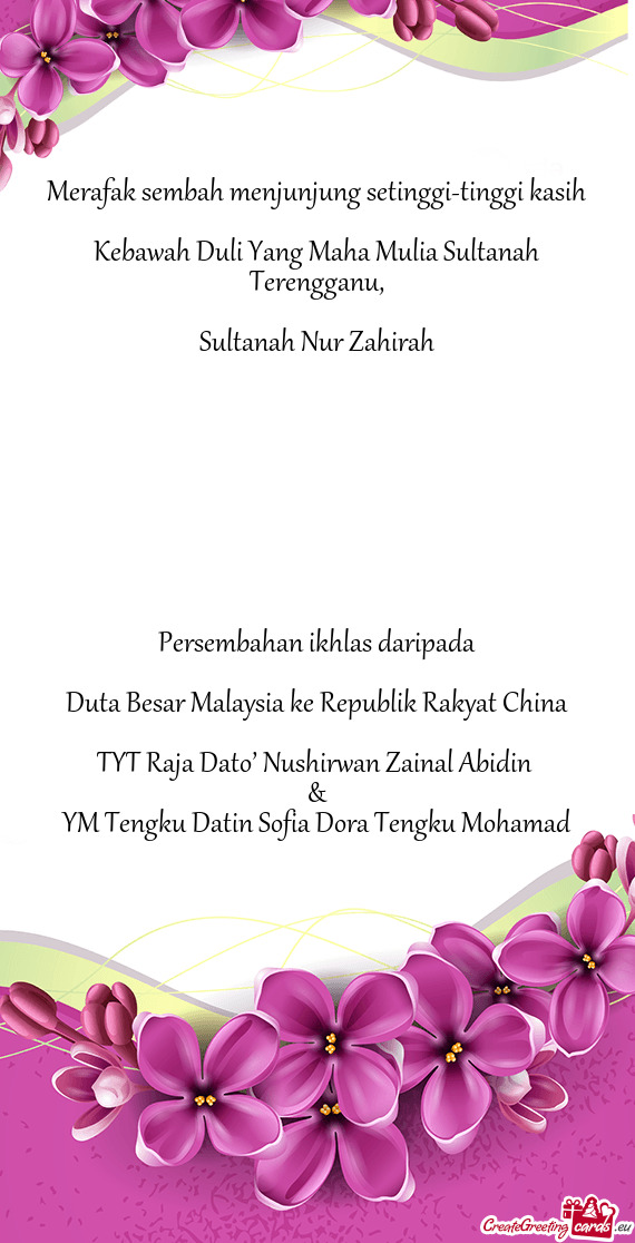 Kebawah Duli Yang Maha Mulia Sultanah Terengganu