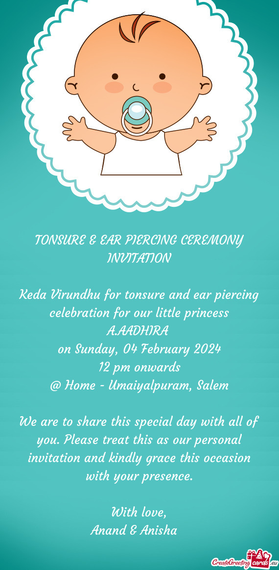 Keda Virundhu for tonsure and ear piercing celebration for our little princess A.AADHIRA
