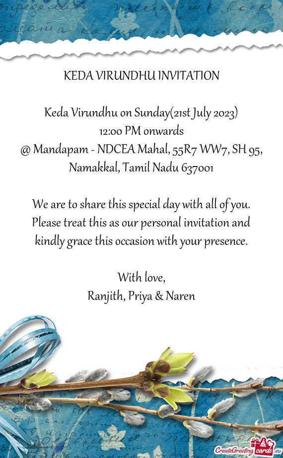 Keda Virundhu on Sunday(21st July 2023)