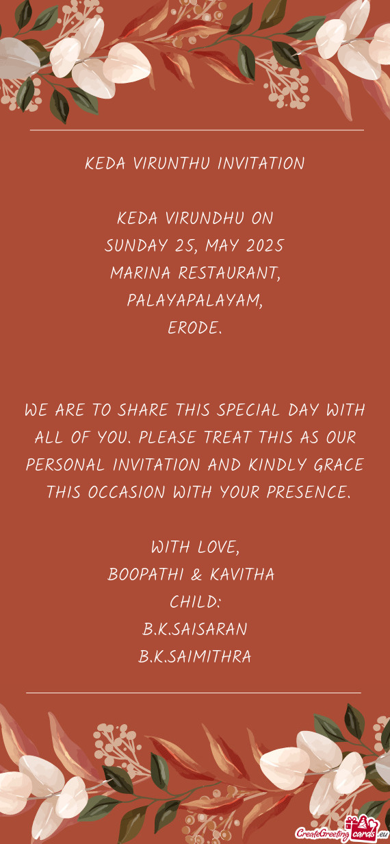 KEDA VIRUNTHU INVITATION