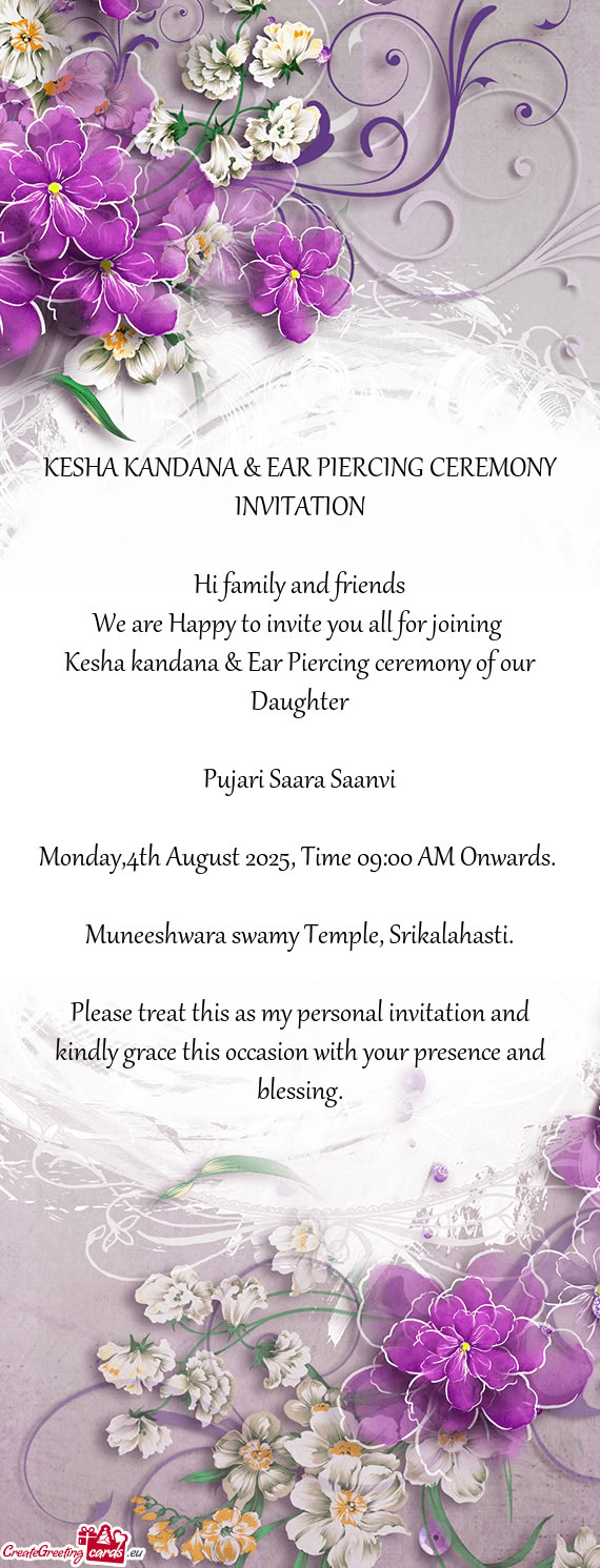 Kesha kandana & Ear Piercing ceremony of our Daughter