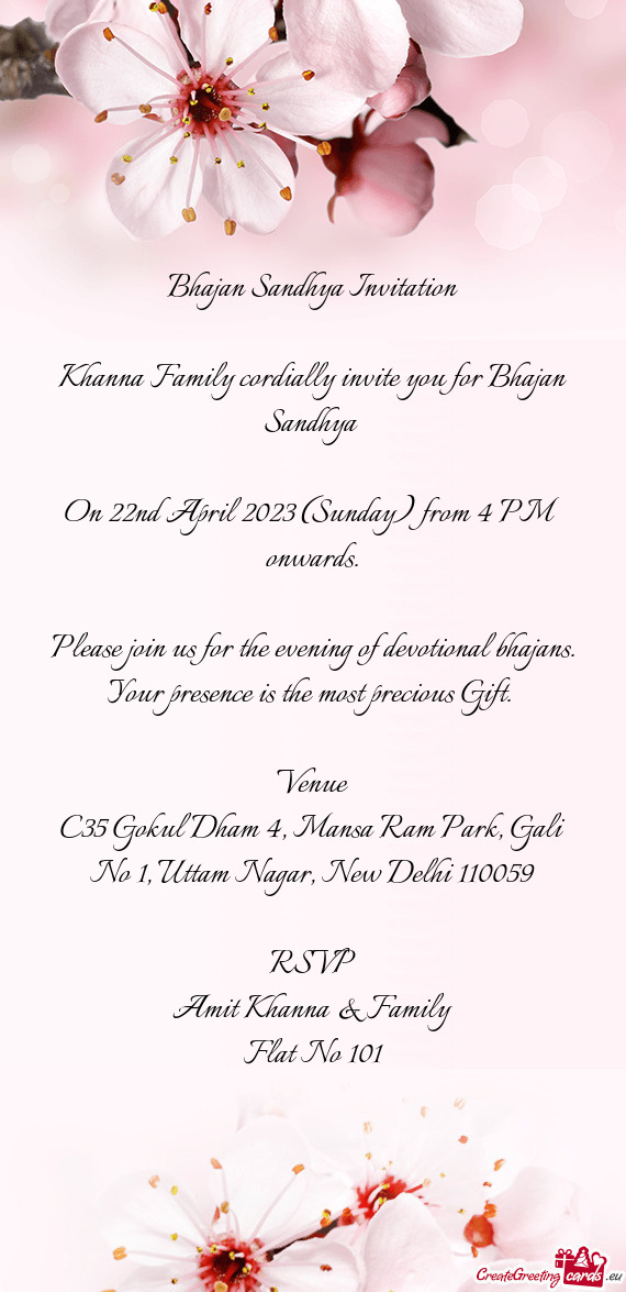 Khanna Family cordially invite you for Bhajan Sandhya