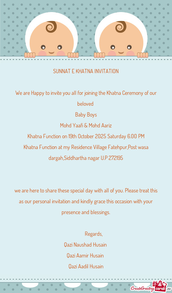 Khatna Function on 19th October 2025 Saturday 6.00 PM