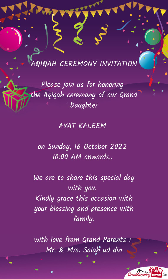 Kindly grace this occasion with your blessing and presence with family