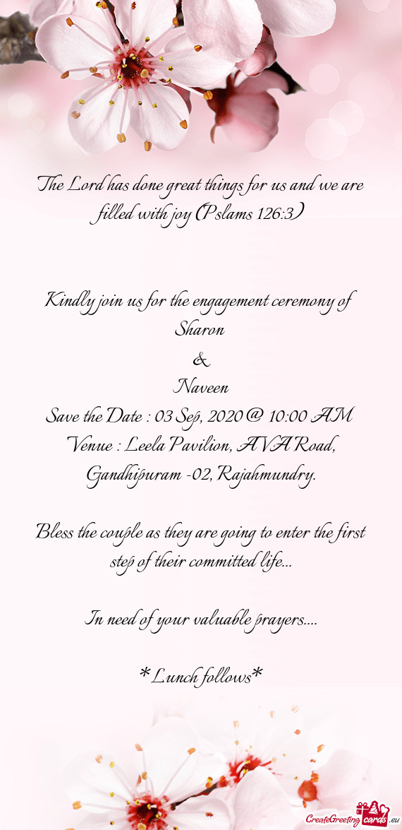 Kindly join us for the engagement ceremony of