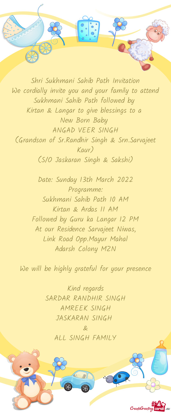 Kirtan & Langar to give blessings to a