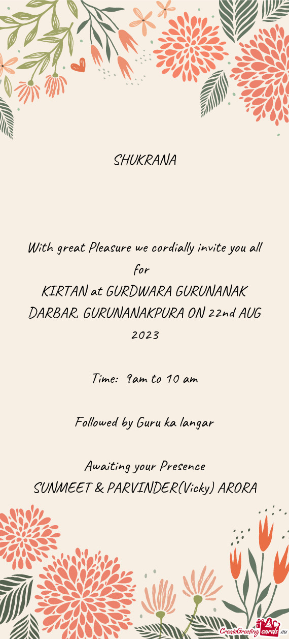 KIRTAN at GURDWARA GURUNANAK DARBAR, GURUNANAKPURA ON 22nd AUG 2023